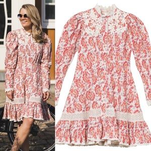 NWT byTimo From Nordstrom Light Paisley Linen Button Down Embroidered Dress
